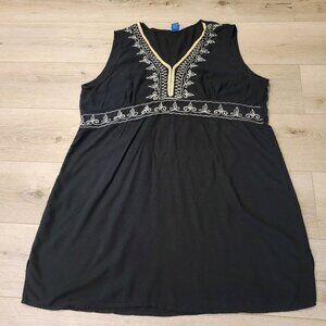 Soaked Dress Black White Embroidered Bib Hippie Boho V-Neck Peasant Sz XL
